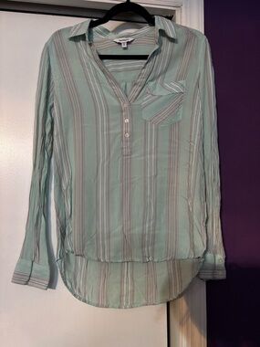 Express Mint Green Striped Long-Sleeve Pullover Blouse
